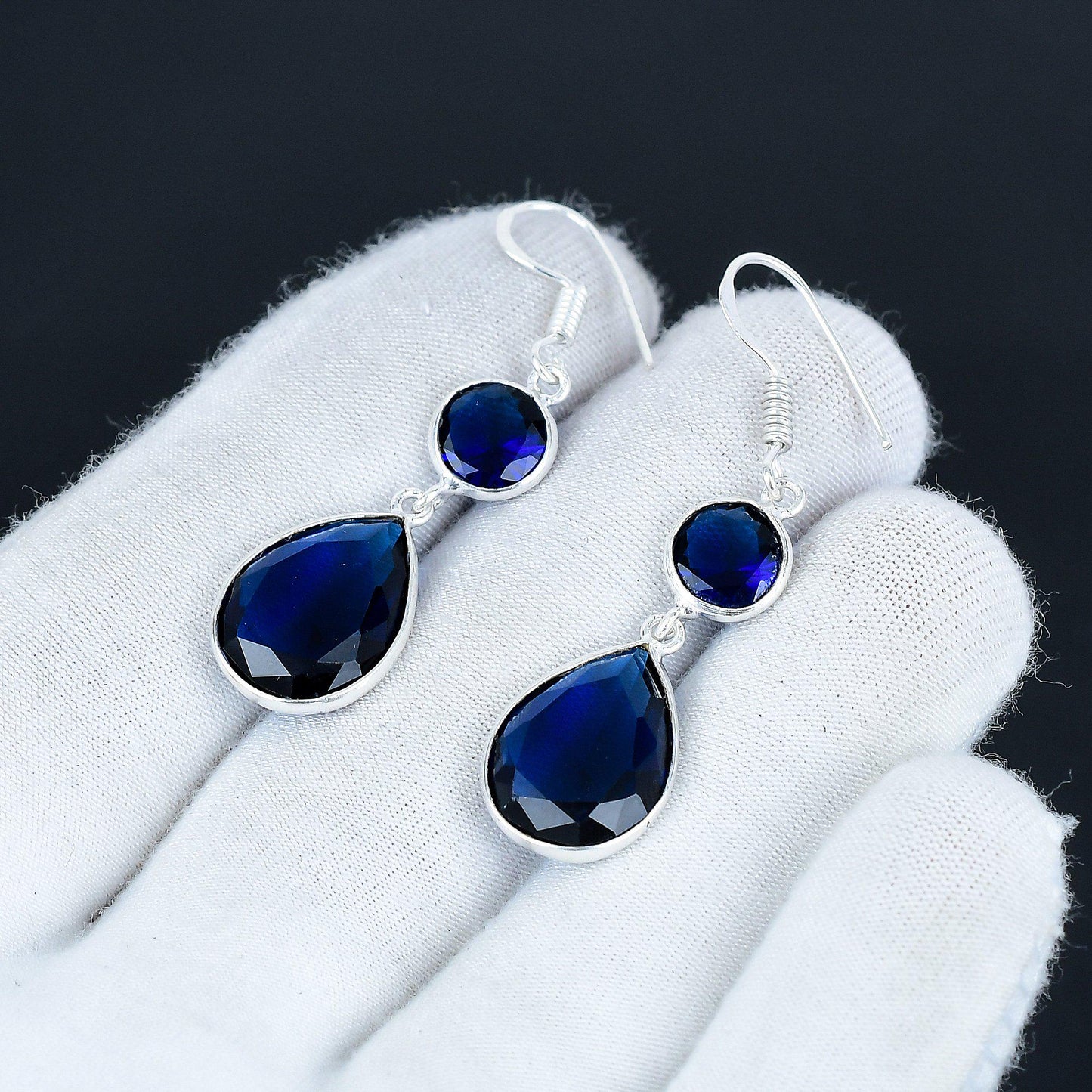 Sterling Silver Blue Sapphire Earrings