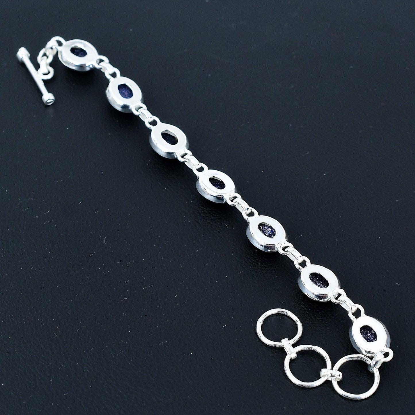 Blue Sunstone Adjustable Sterling Silver Bracelet