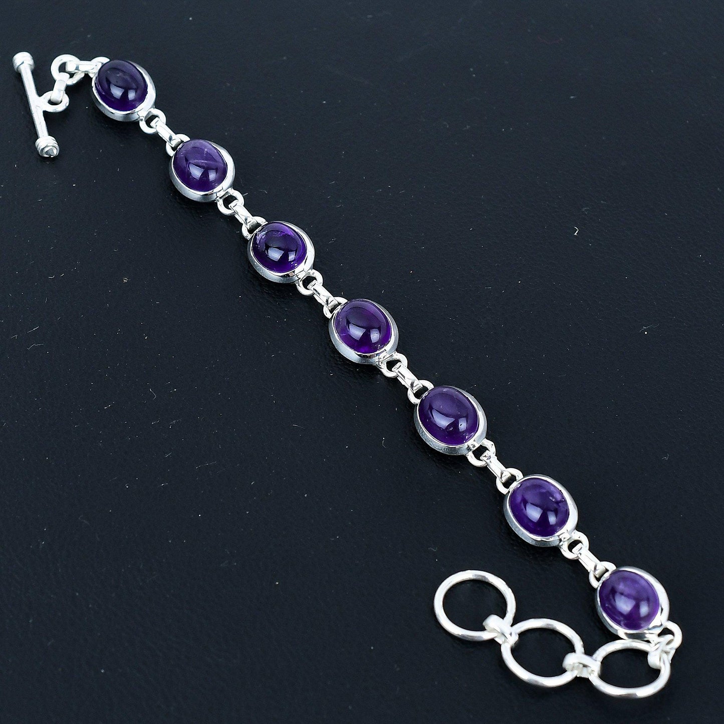 Purple Amethyst Sterling Silver Adjustable Bracelet