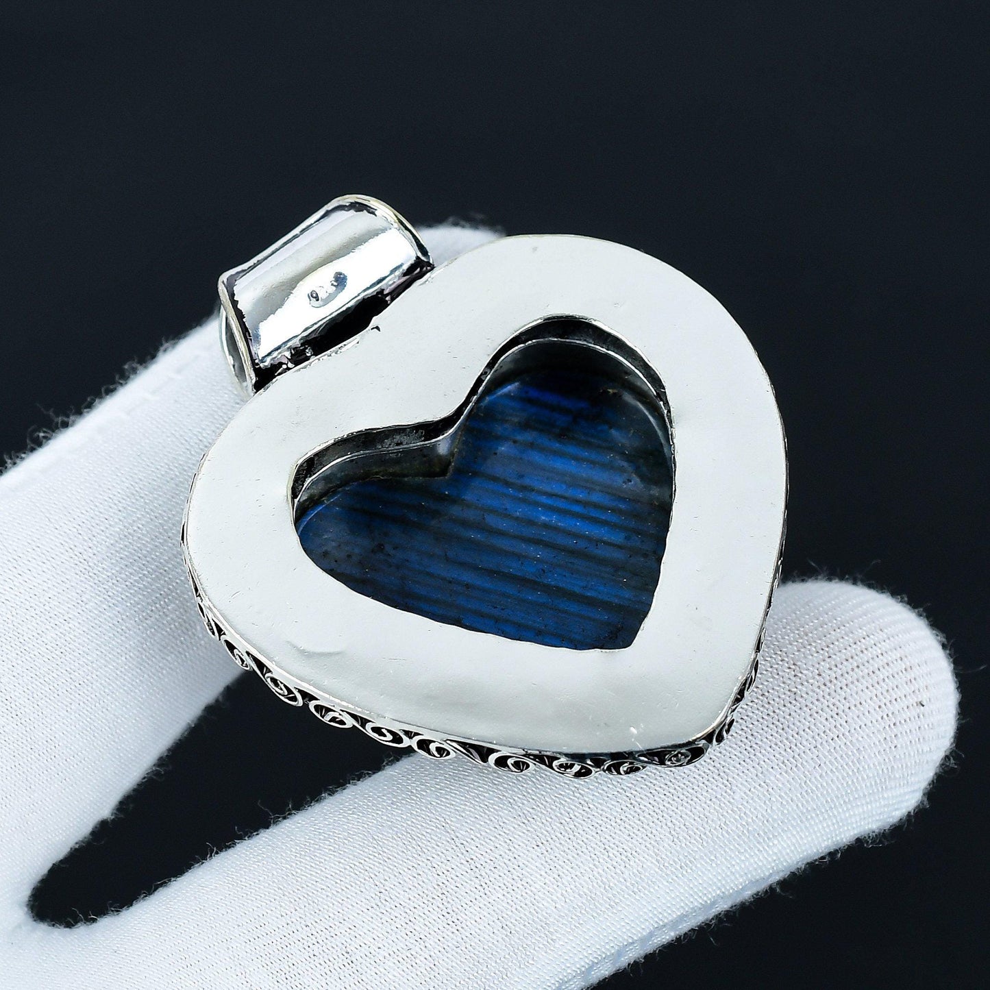 Blue Flash Labradorite Heart Pendant