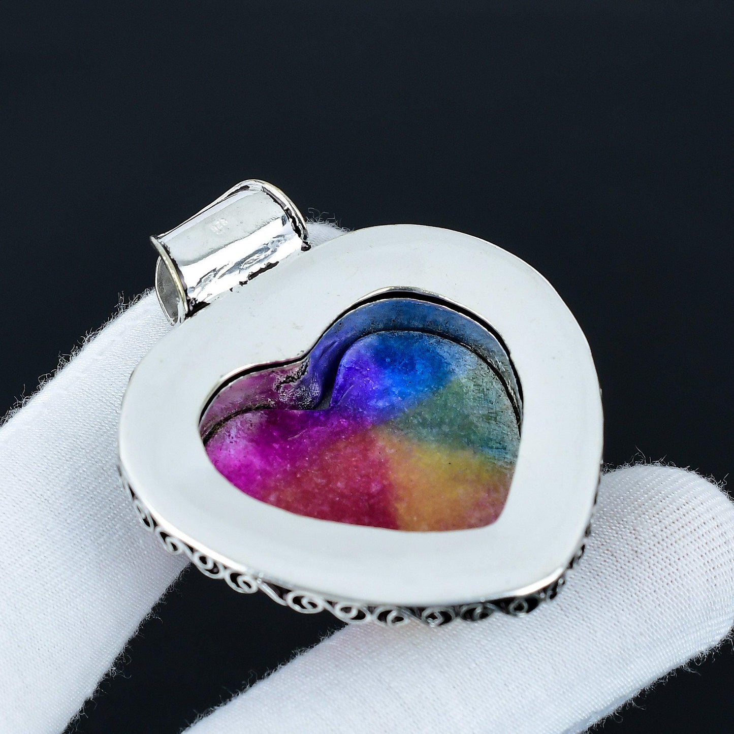 Rainbow Solar Quartz Heart Pendant