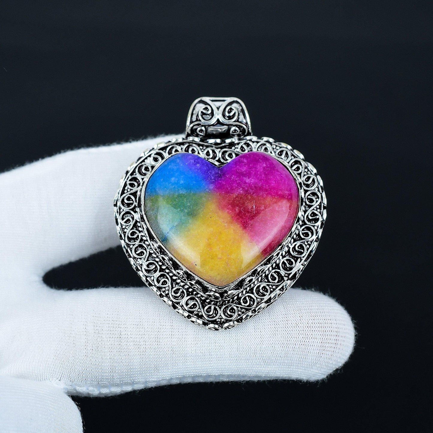 Rainbow Solar Quartz Heart Pendant