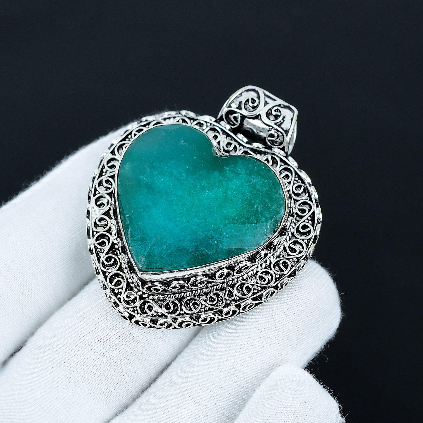 Green Emerald Gemstone Heart Pendant