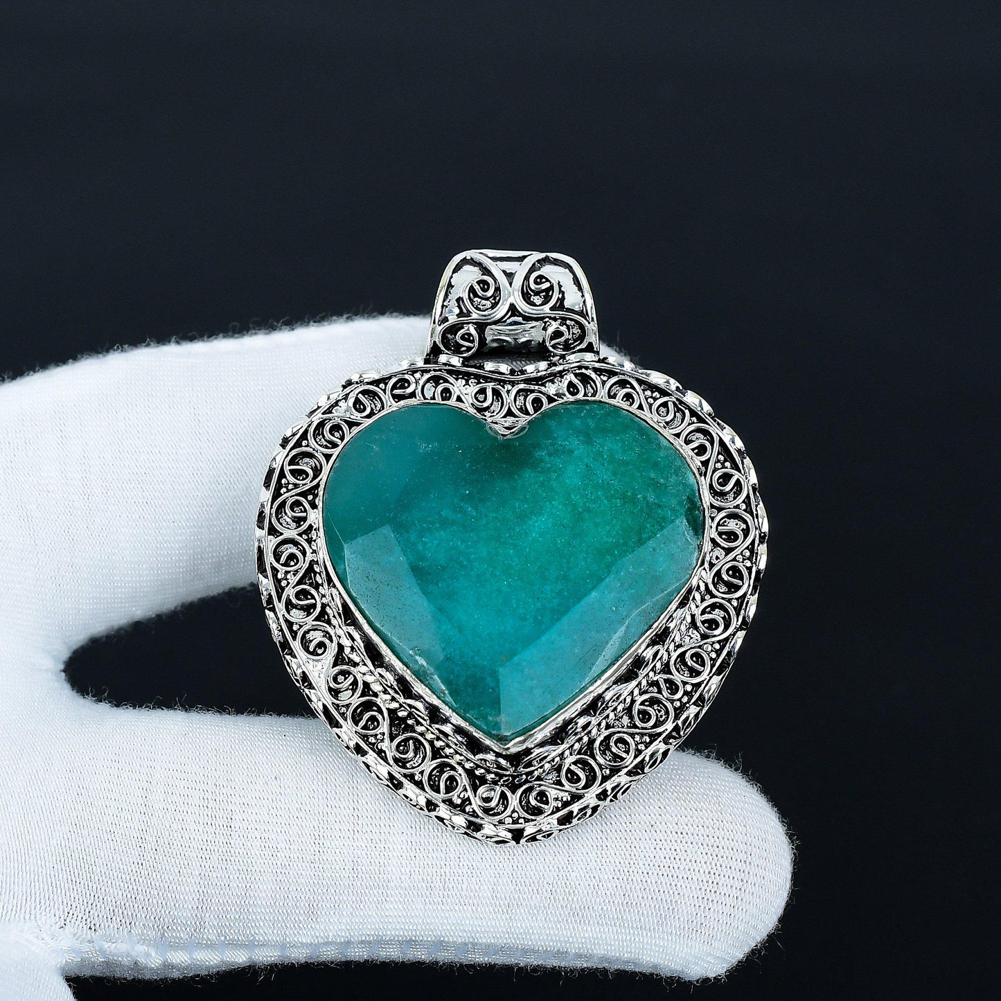 Green Emerald Gemstone Heart Pendant