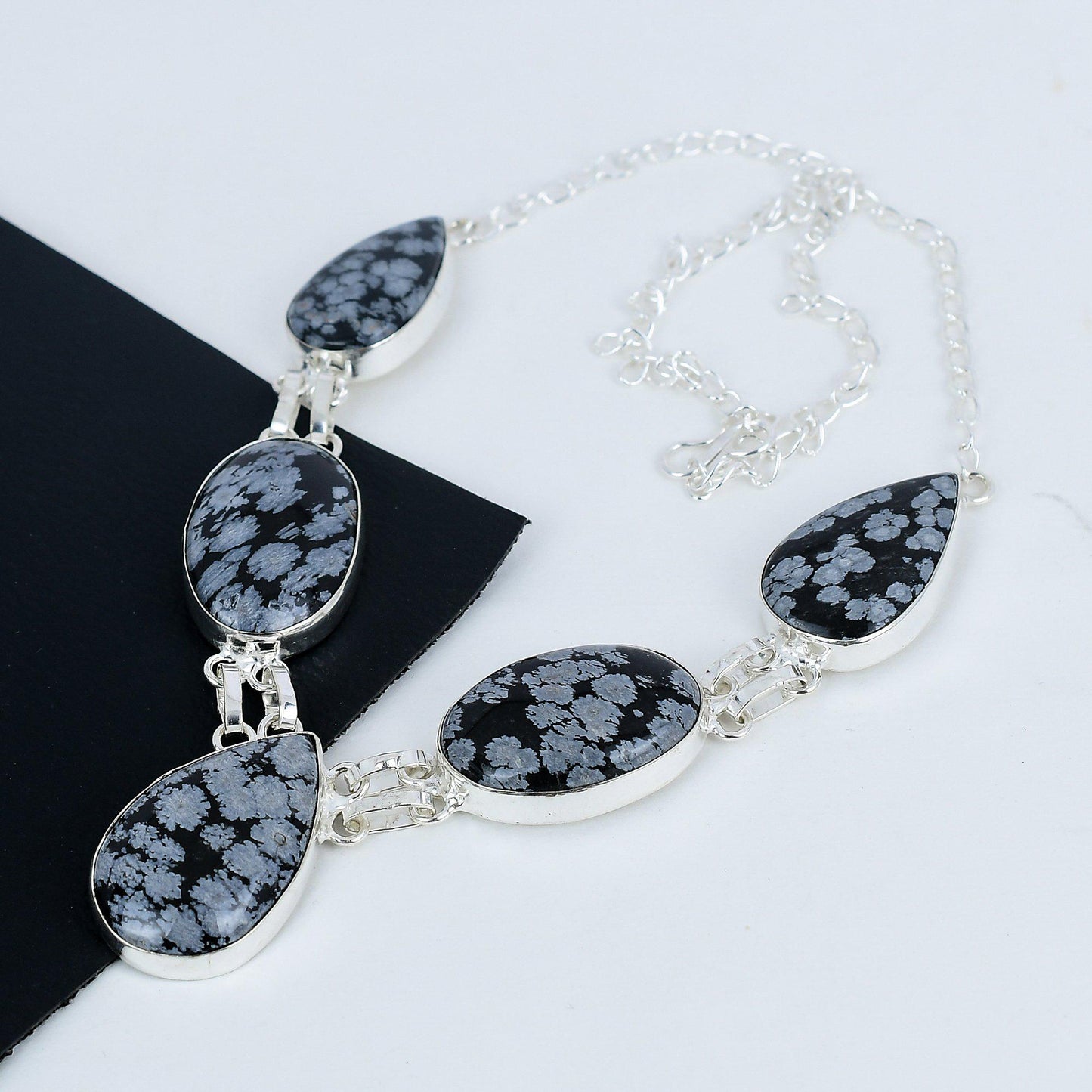 Black & White Snowflake Obsidian Necklace