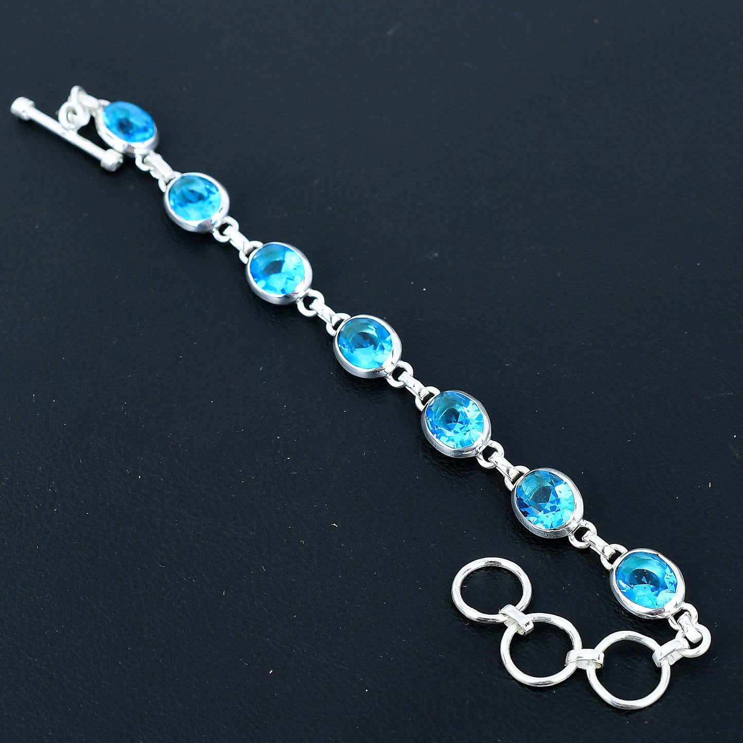 Swiss Blue Topaz Sterling Silver Adjustable Bracelet