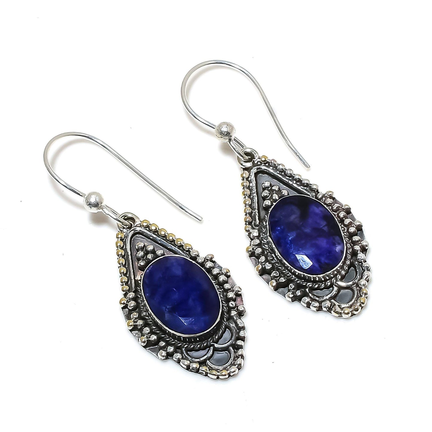 Blue Sapphire Gemstone Sterling Silver Earrings
