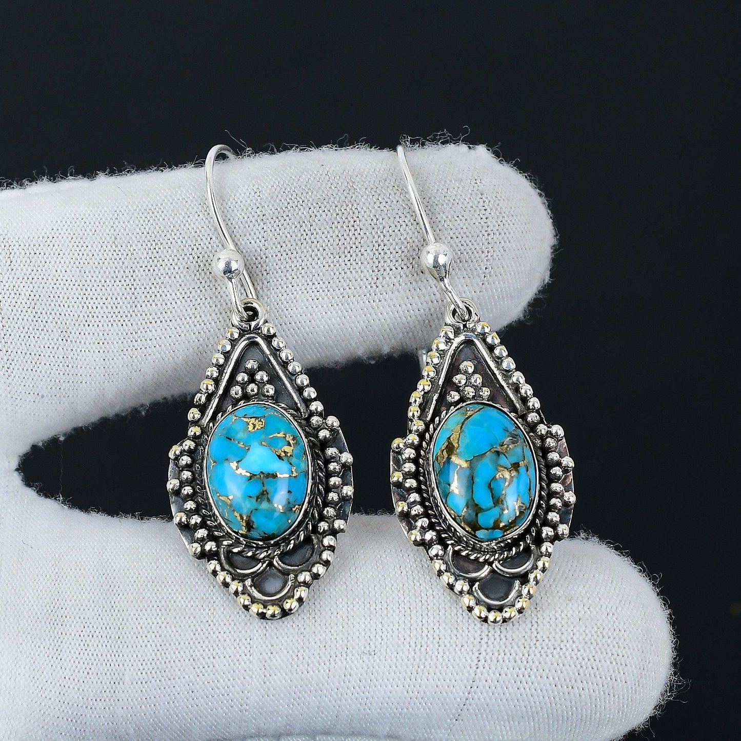 Blue Copper Turquoise Gemstone Earrings