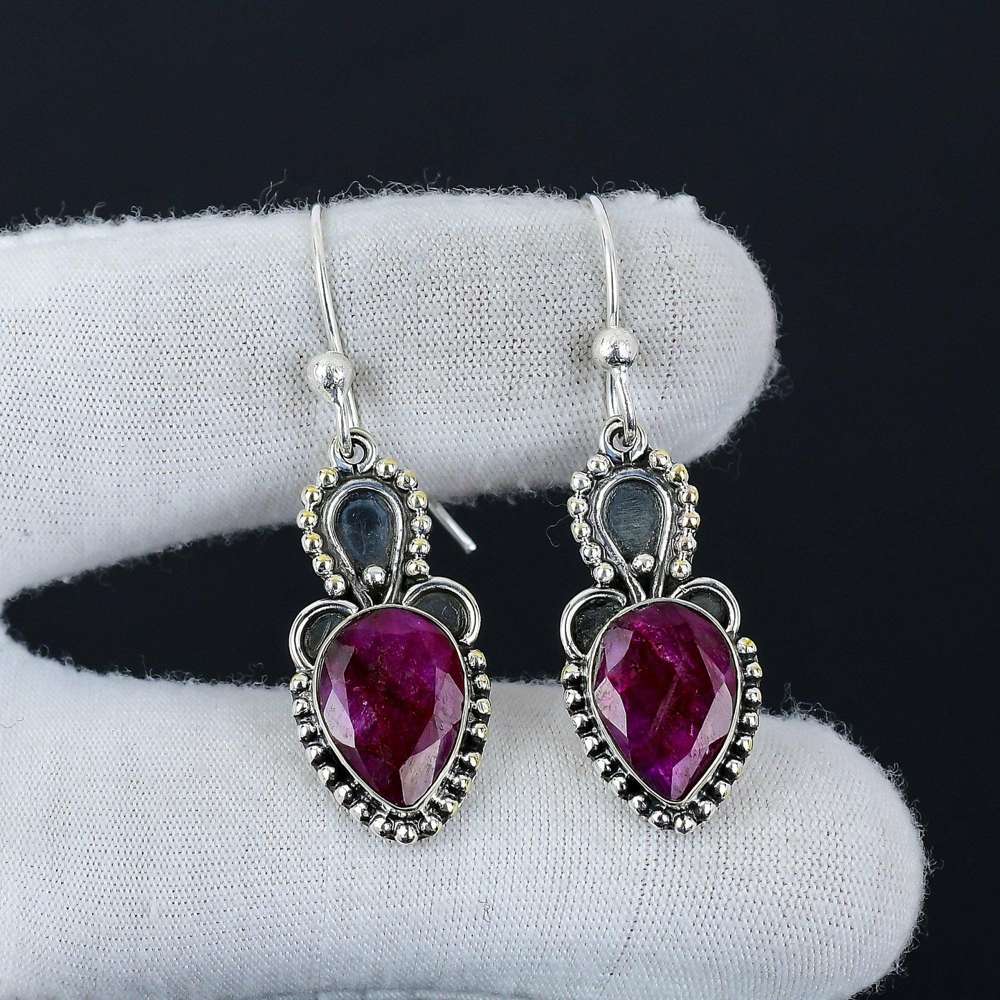Red Ruby Gemstone Sterling Silver Earrings