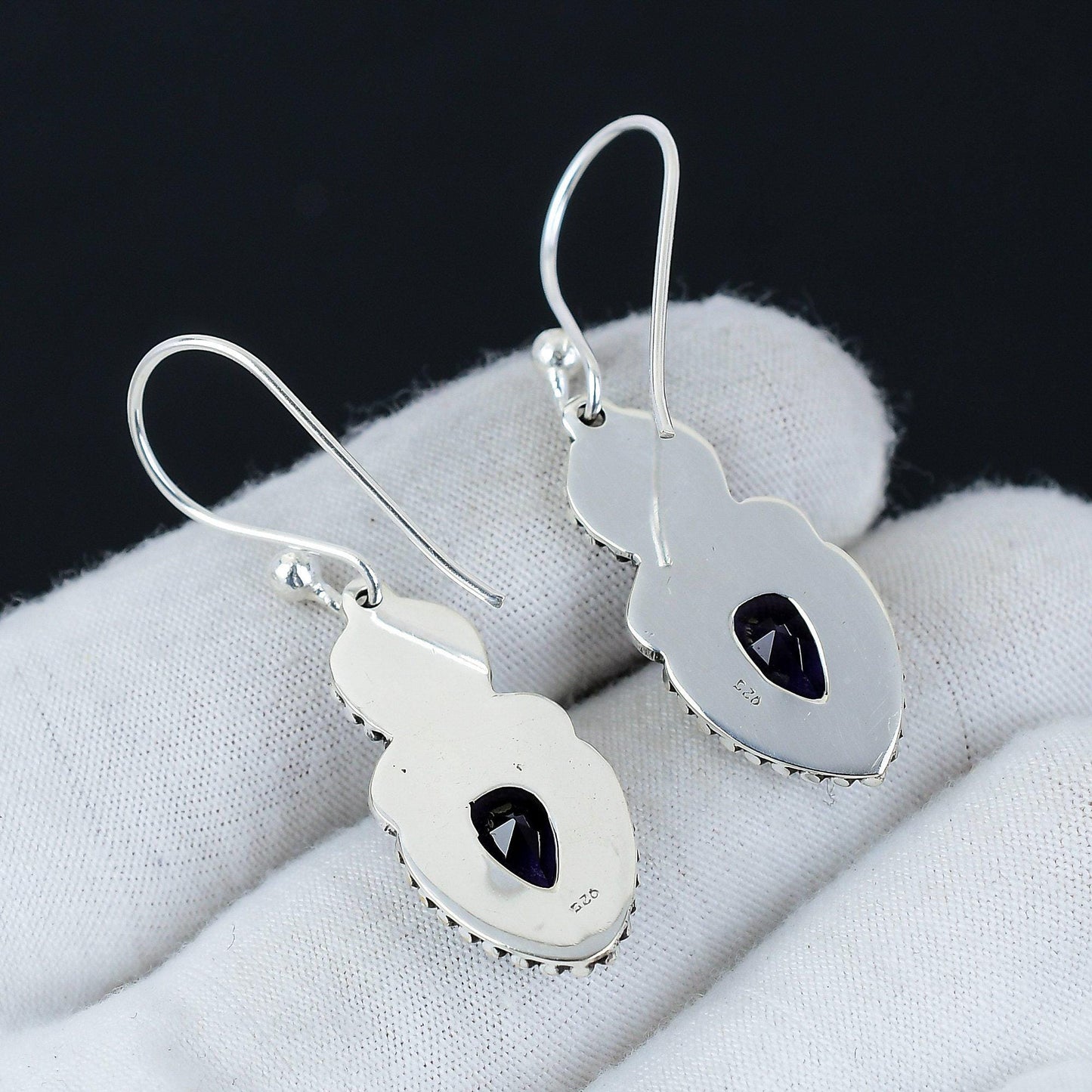 Purple Amethyst Gemstone Silver Earrings
