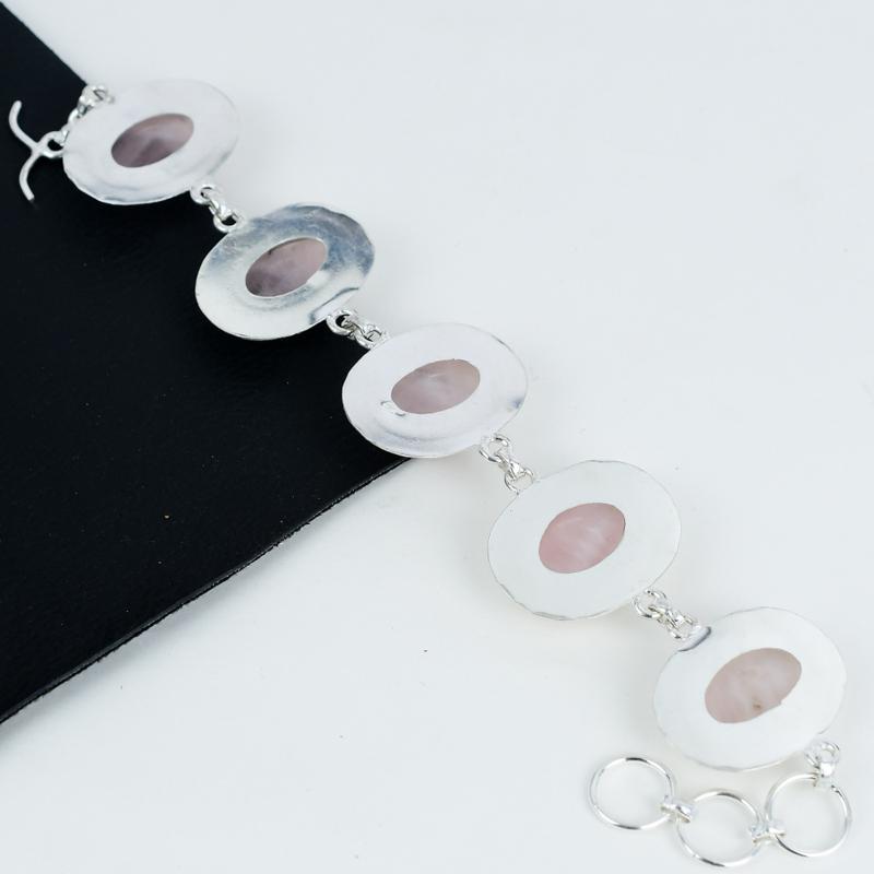 Pink Rose Quartz Sterling Silver Bracelet