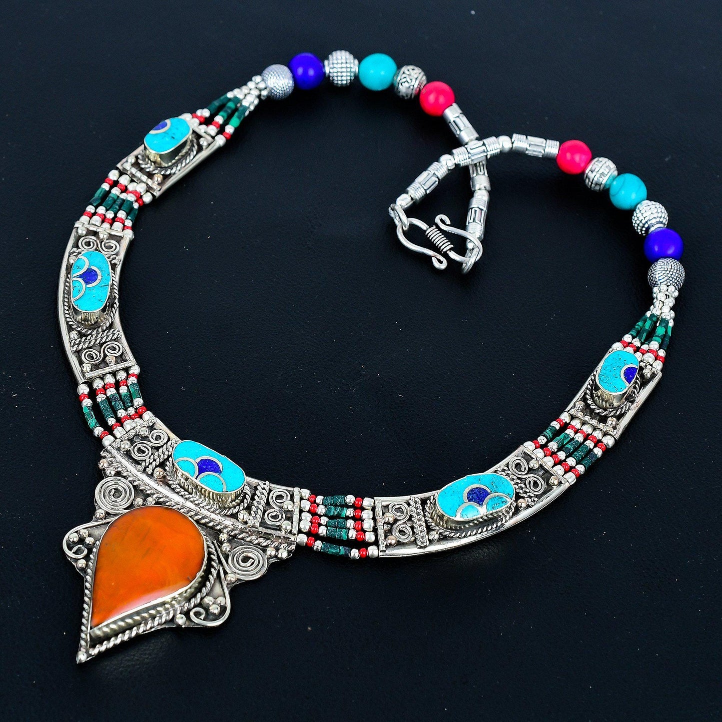 Turquoise Coral Lapis Lazuli Gemstone Necklace