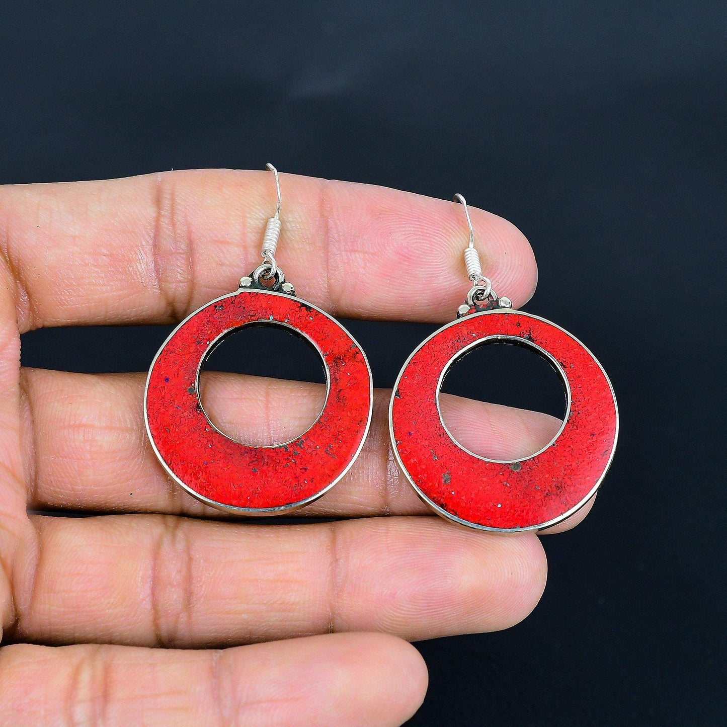 Red Coral Gemstone Sterling Silver Earrings
