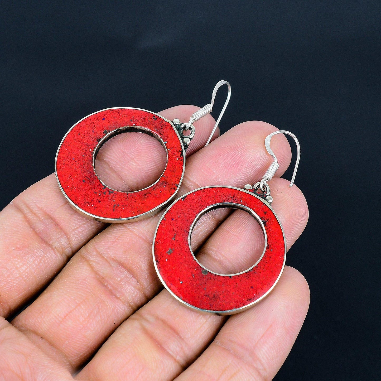 Red Coral Gemstone Sterling Silver Earrings