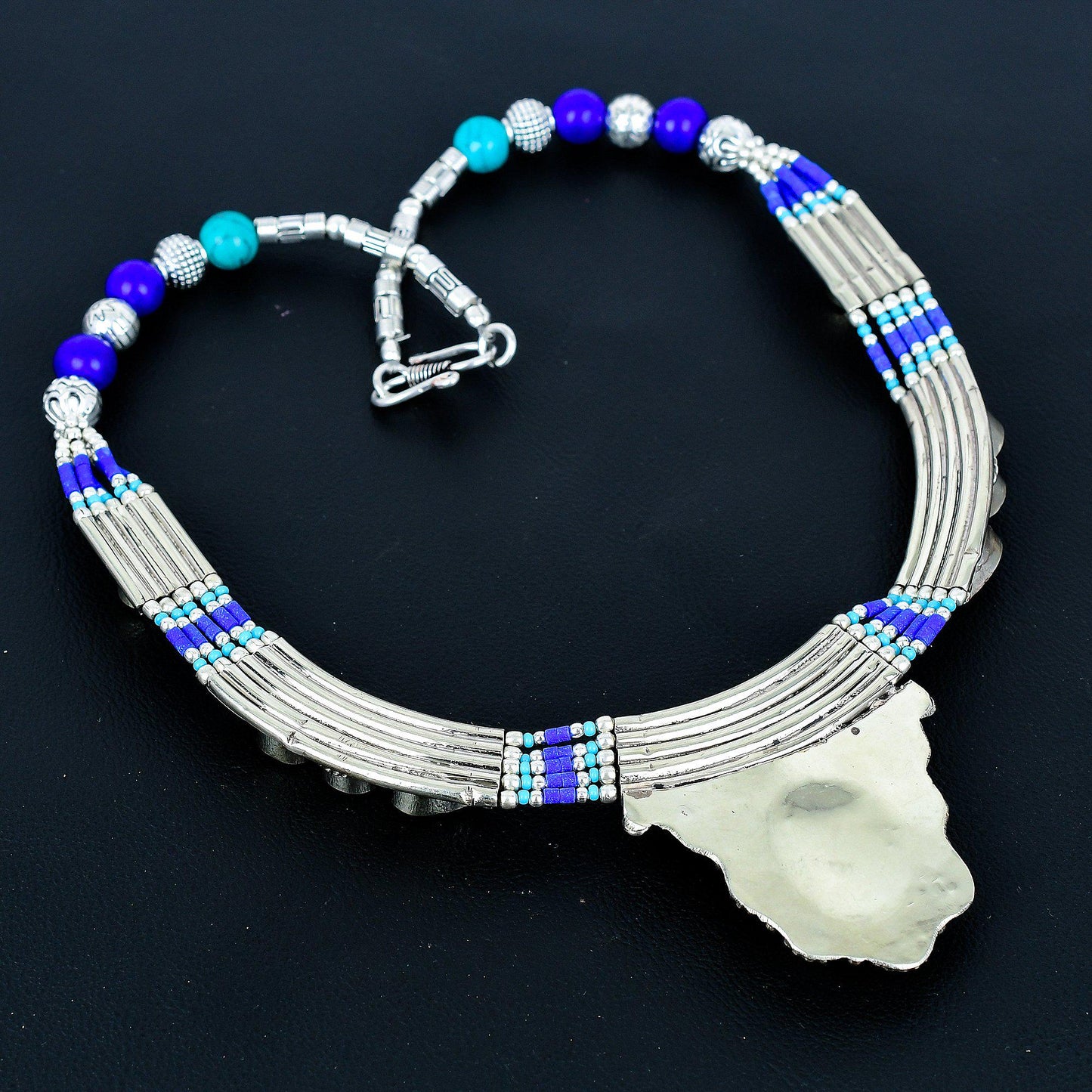 Blue Lapis Lazuli Gemstone Silver Necklace