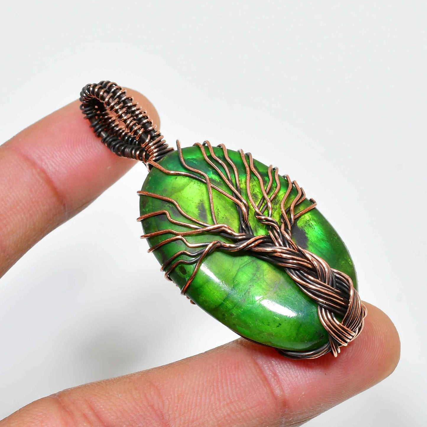 Verdant Tree – Green Jade Copper Pendant