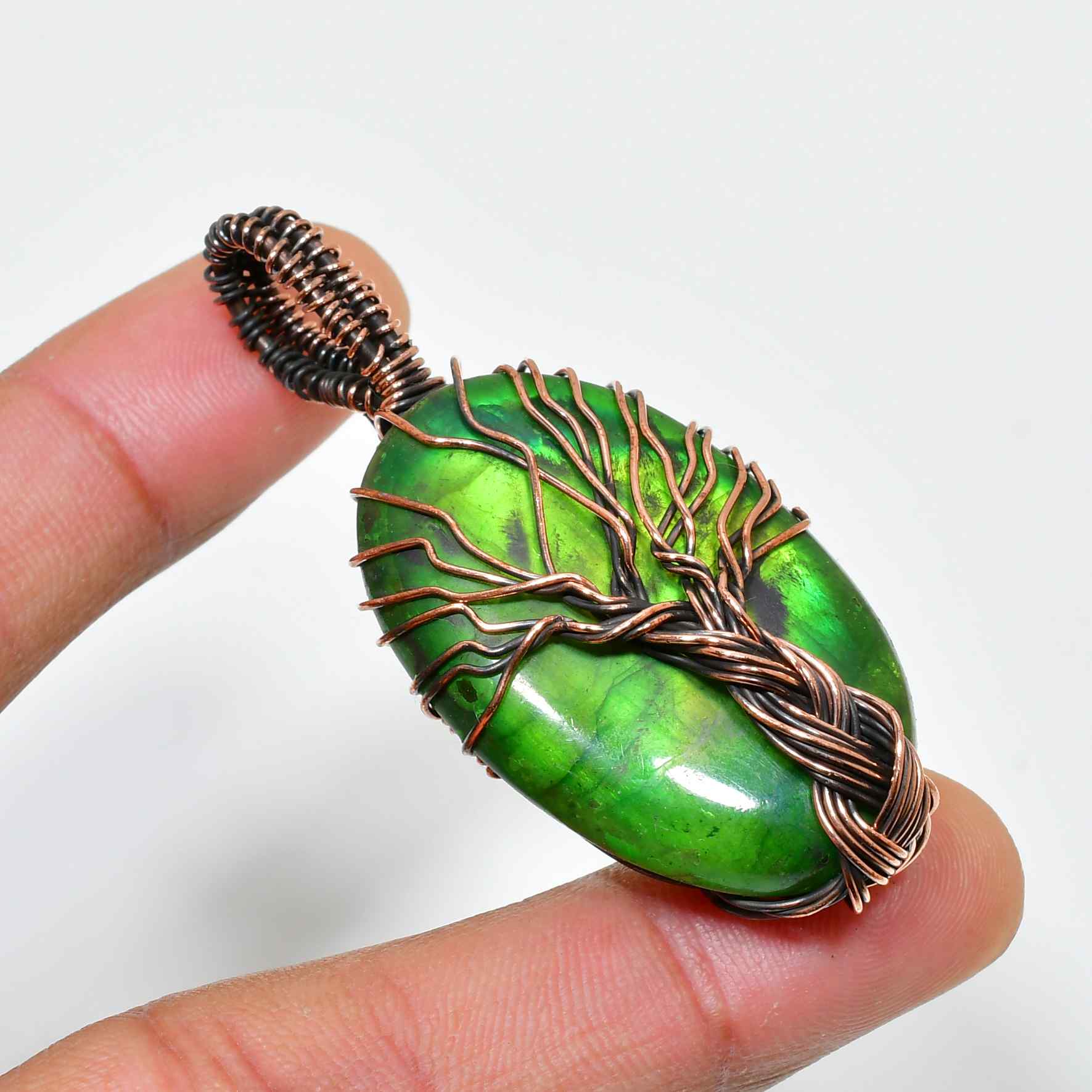 Verdant Tree – Green Jade Copper Pendant