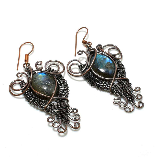Aurora’s Embrace – Labradorite Copper Earrings