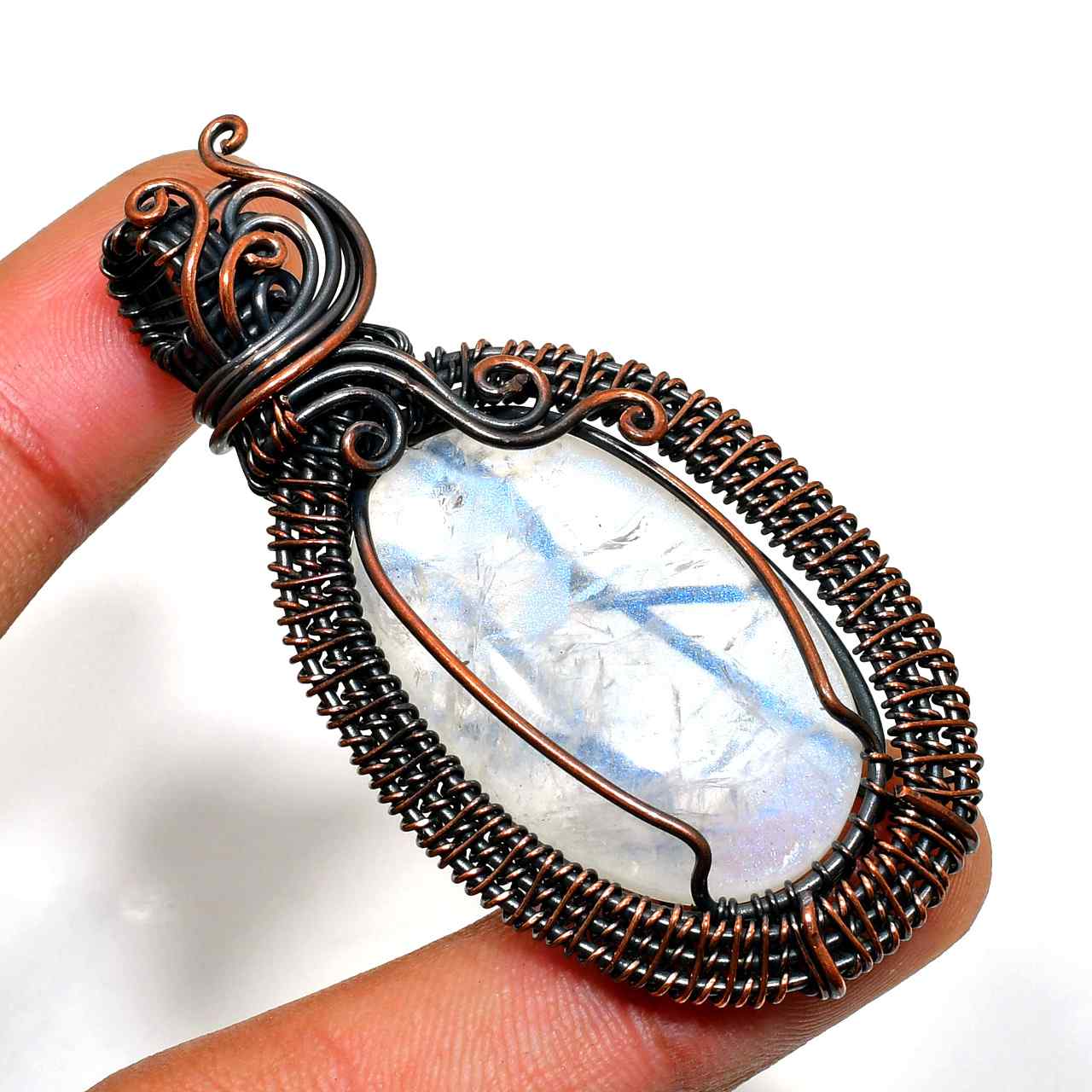 Luna’s Whisper – Moonstone Copper Pendant