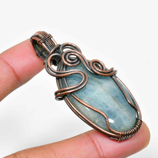 Ocean’s Whisper – Aquamarine Copper Pendant