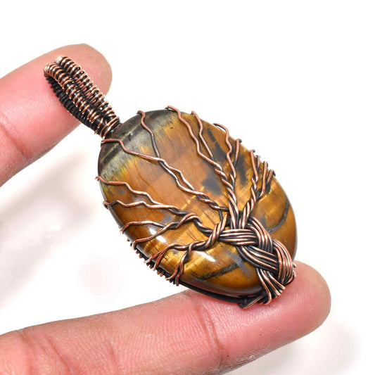 Rooted Radiance – Tiger’s Eye Tree of Life Pendant