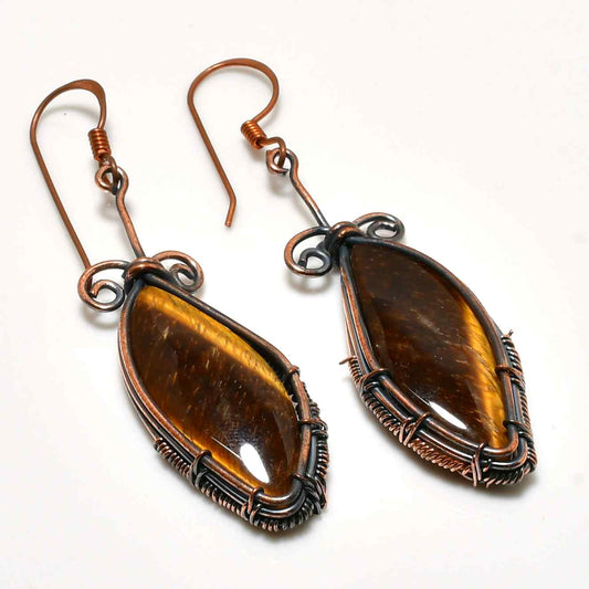 Leo’s Courage – Copper-Wrapped Tiger Eye Earrings