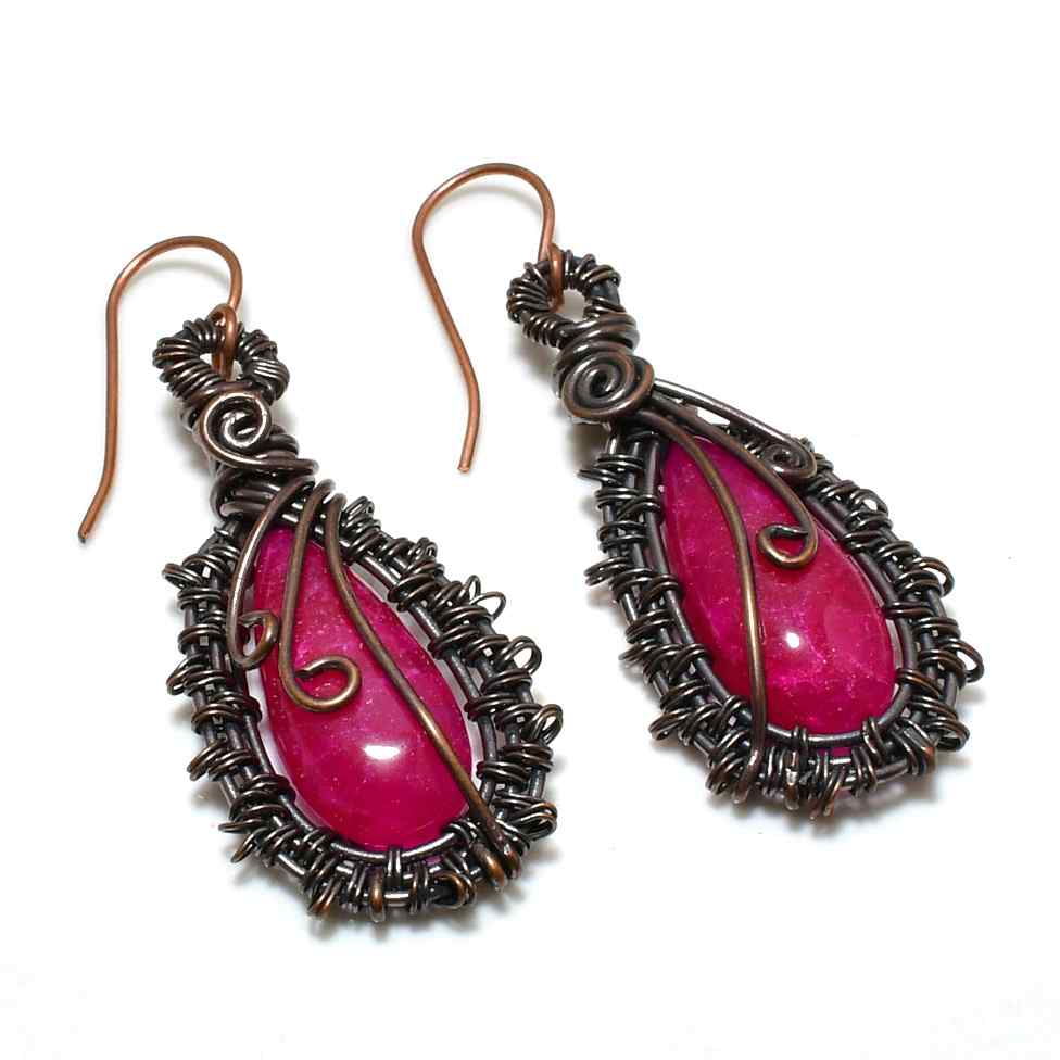 Aurora’s Heart – Pink Quartz Copper Earrings