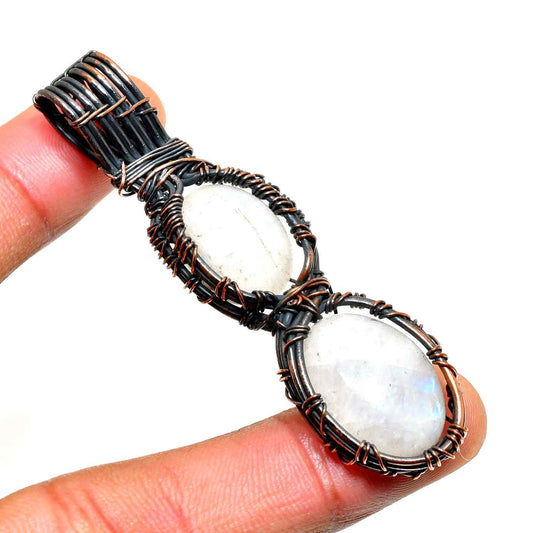 Celestial Harmony – Oxidized Copper Moonstone Pendant