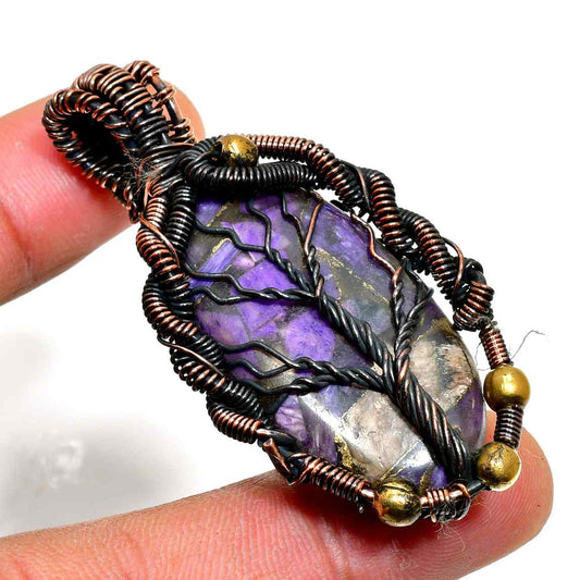 Ezra’s Veil – Amethyst & Oxidized Copper Pendant
