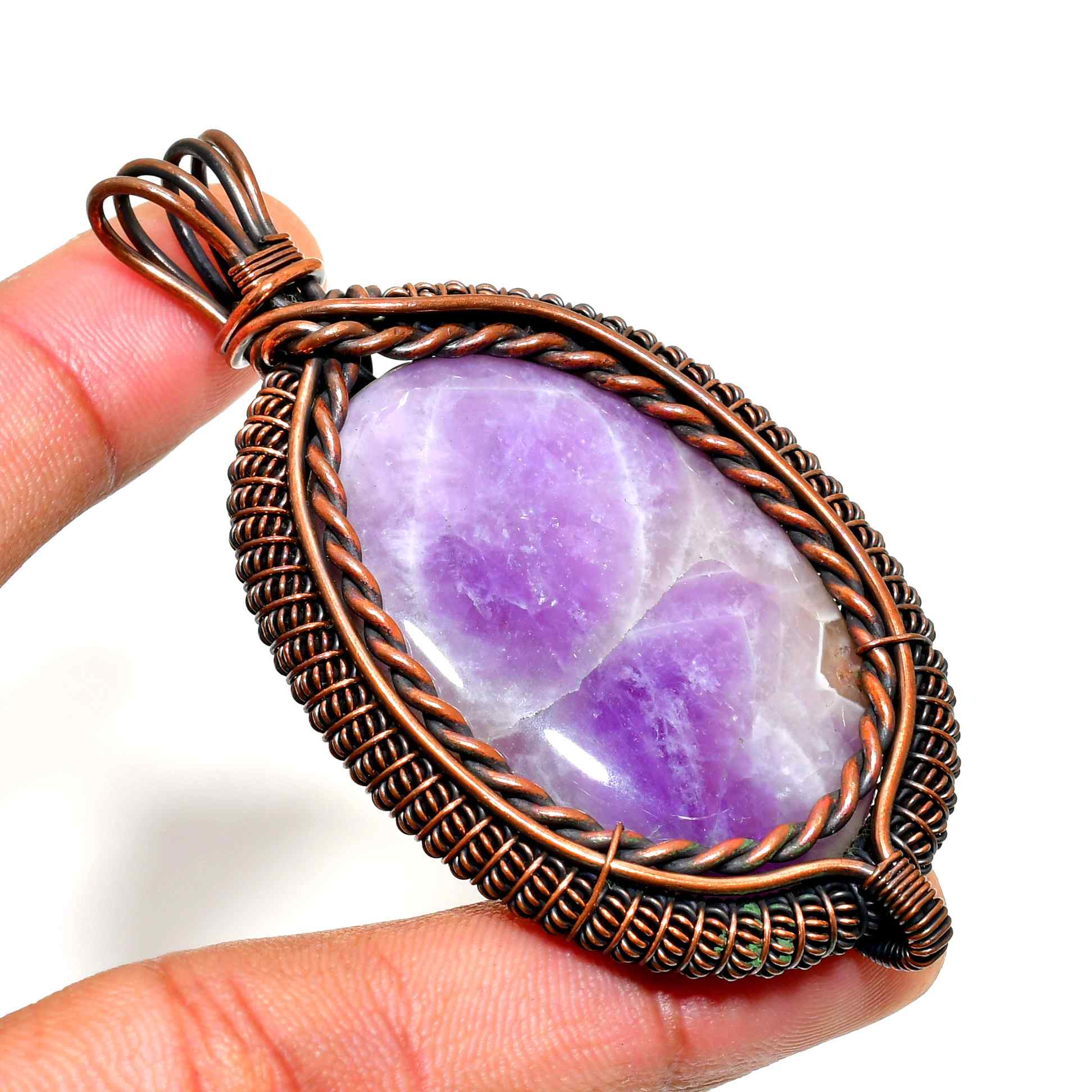 Ezra’s Veil – Handwrapped Amethyst & Copper Pendant