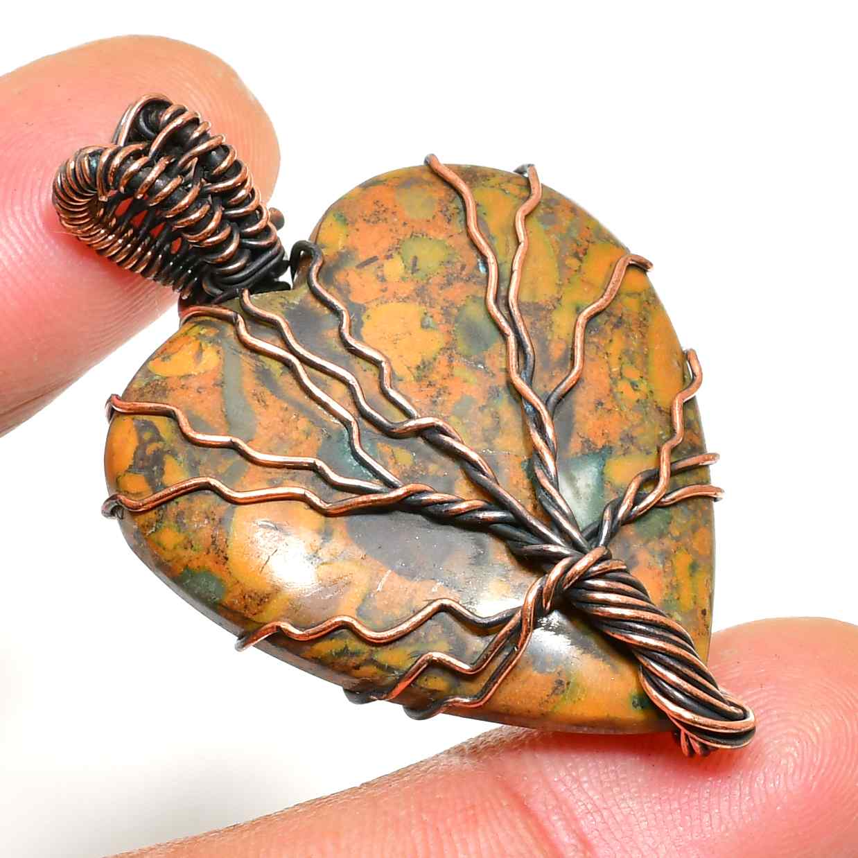 Gaia’s Heart – Copper-Wrapped Jasper Pendant