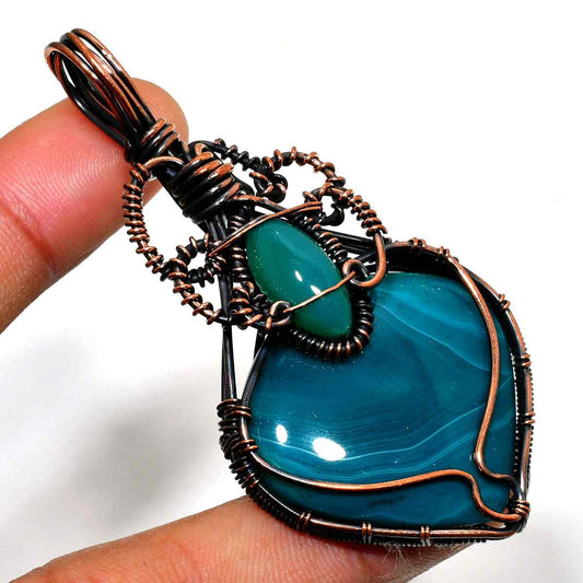 Ocean’s Embrace – Blue Agate & Copper Pendant