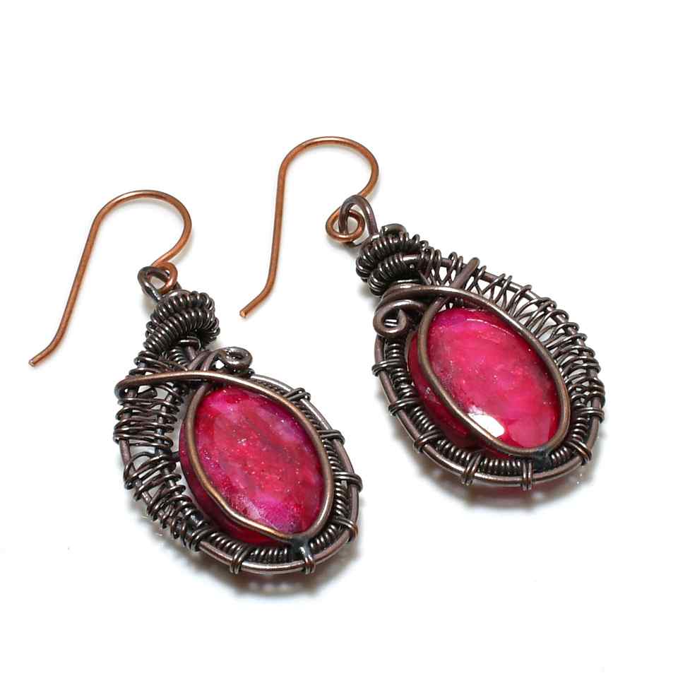 Ruby Embrace – Oxidized Copper Earrings
