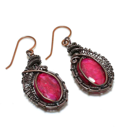 Ruby Embrace – Oxidized Copper Earrings