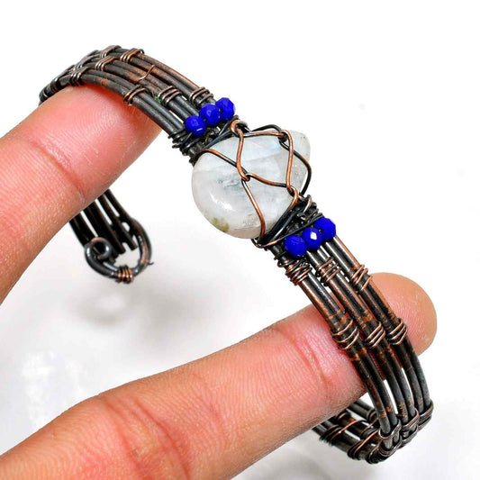 Lunar Harmony – Moonstone & Lapis Copper Bracelet