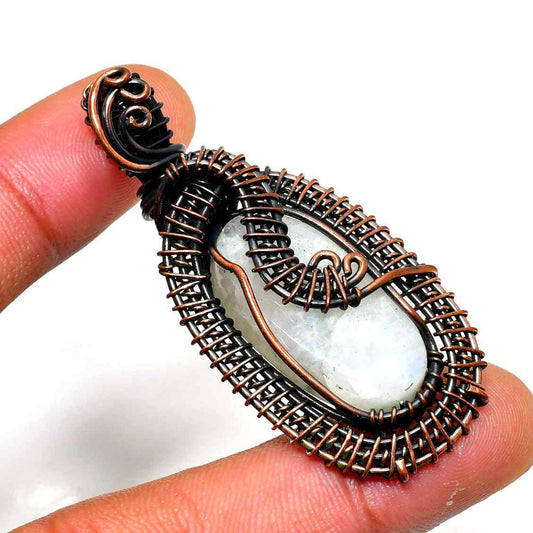Ezra’s Veil – Moonstone & Oxidized Copper Pendant