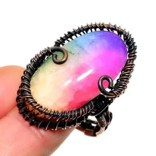 Aurora’s Embrace – Rainbow Aura Quartz Copper Ring