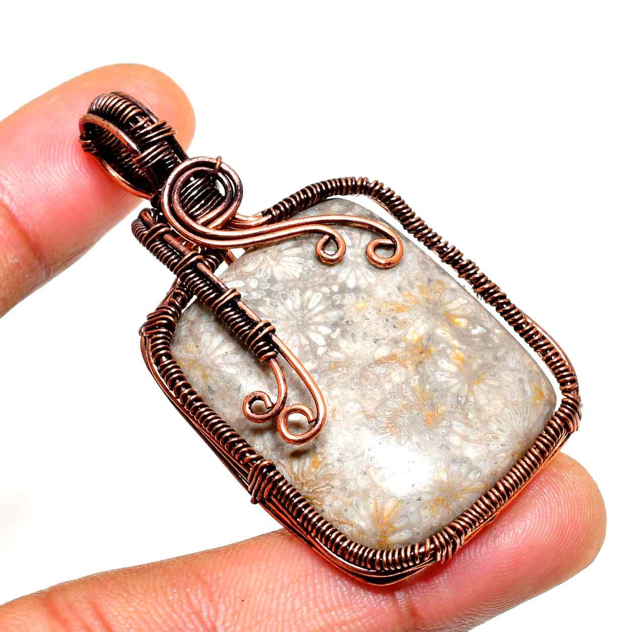Gaia’s Embrace – Oxidized Copper & Natural Stone Pendant