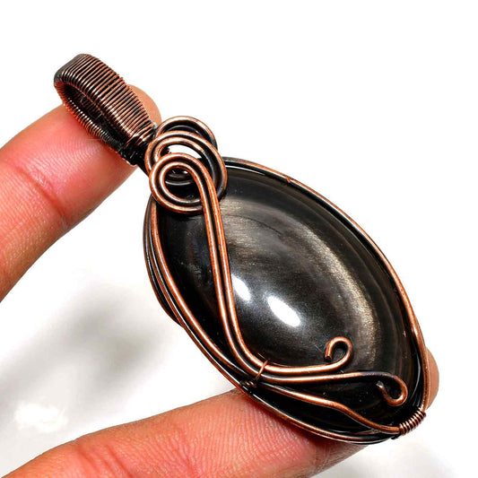 Obsididian Aegis – Copper Wire Pendant