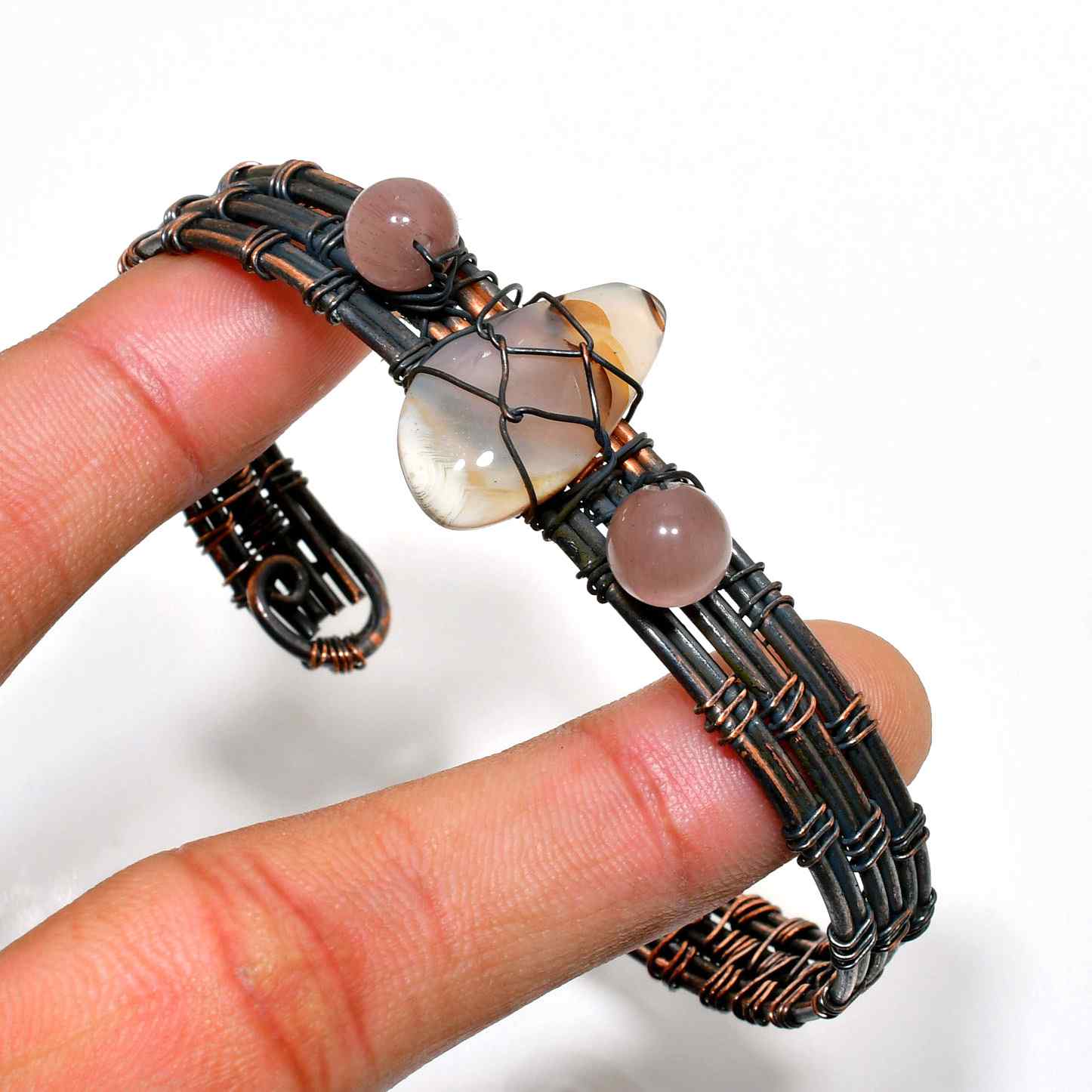 Selene’s Embrace – Moonstone & Copper Cuff