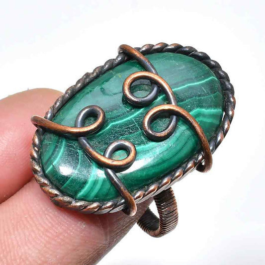 Malachite Embrace – Oxidized Copper Ring