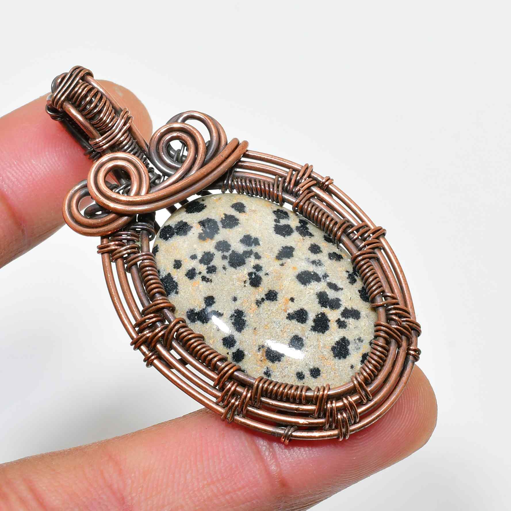 Spotted Serenity – Dalmatian Jasper Copper Pendant