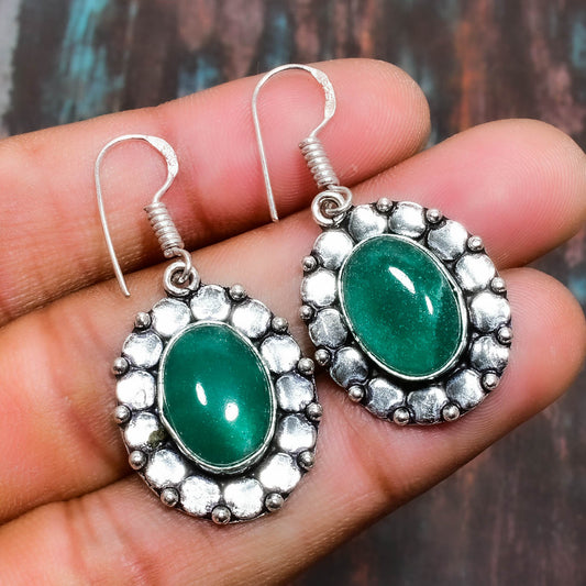 Verdant Reverie – Green Aventurine Silver Earrings