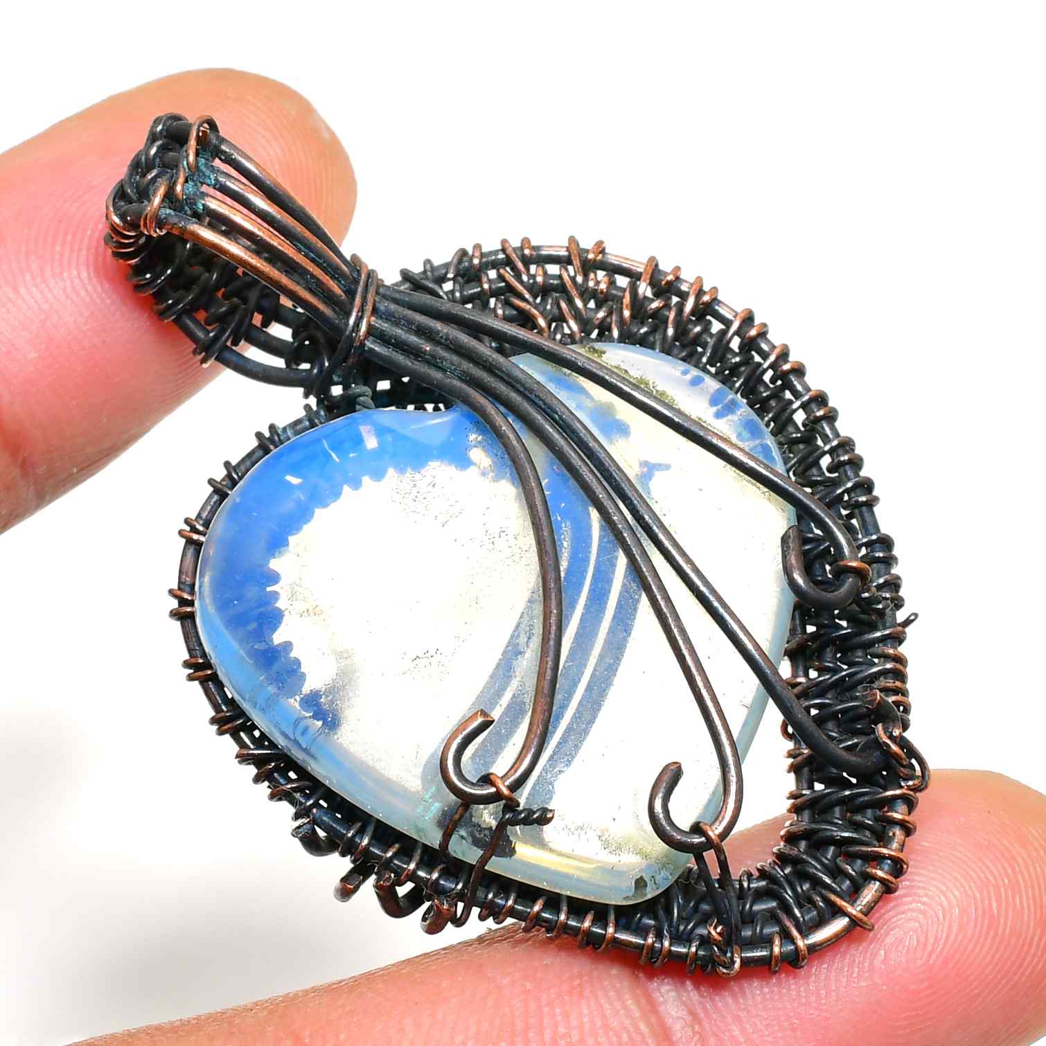 Tranquil Tide – Blue Lace Agate Copper Pendant
