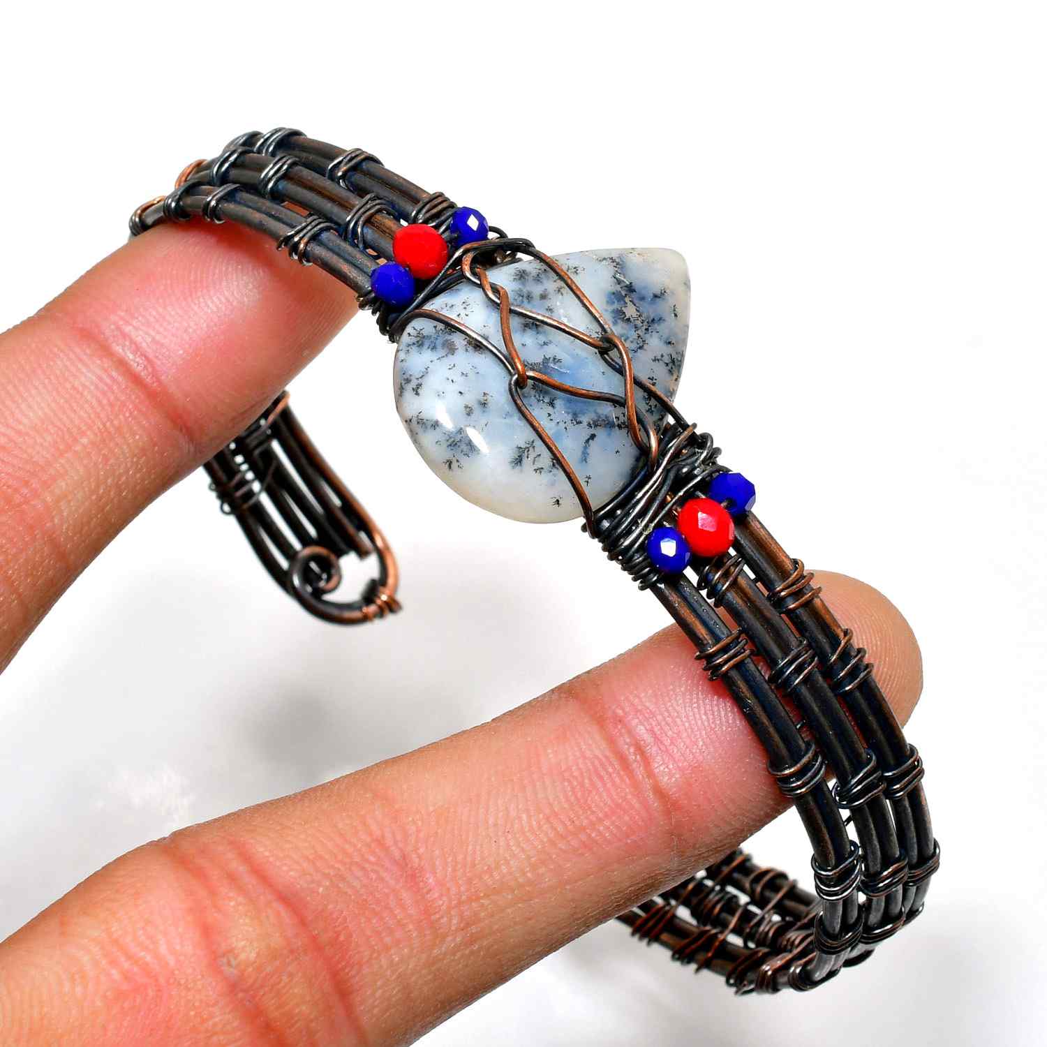 Horizon’s Embrace – Blue Moss Agate Copper Bracelet