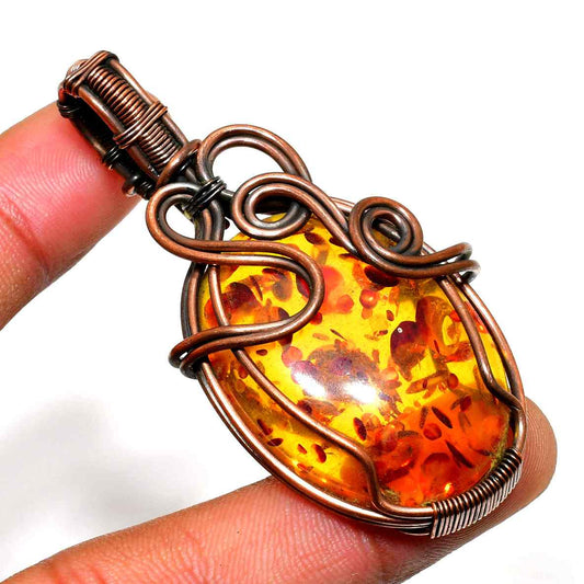 Solar Ember – Amber & Copper Pendant