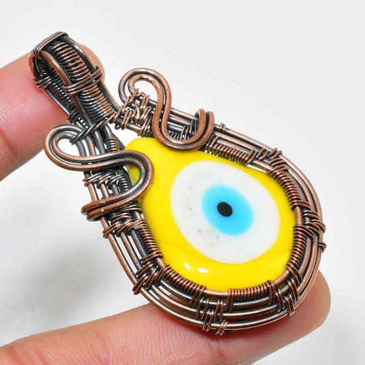 Aurelia’s Gaze – Yellow Glass Copper Necklace