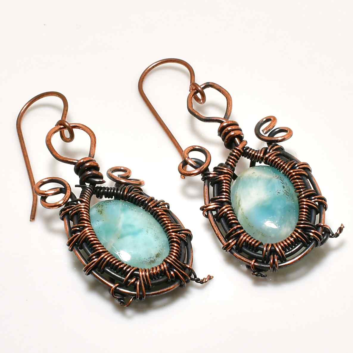 Ocean’s Whisper – Larimar & Copper Earrings