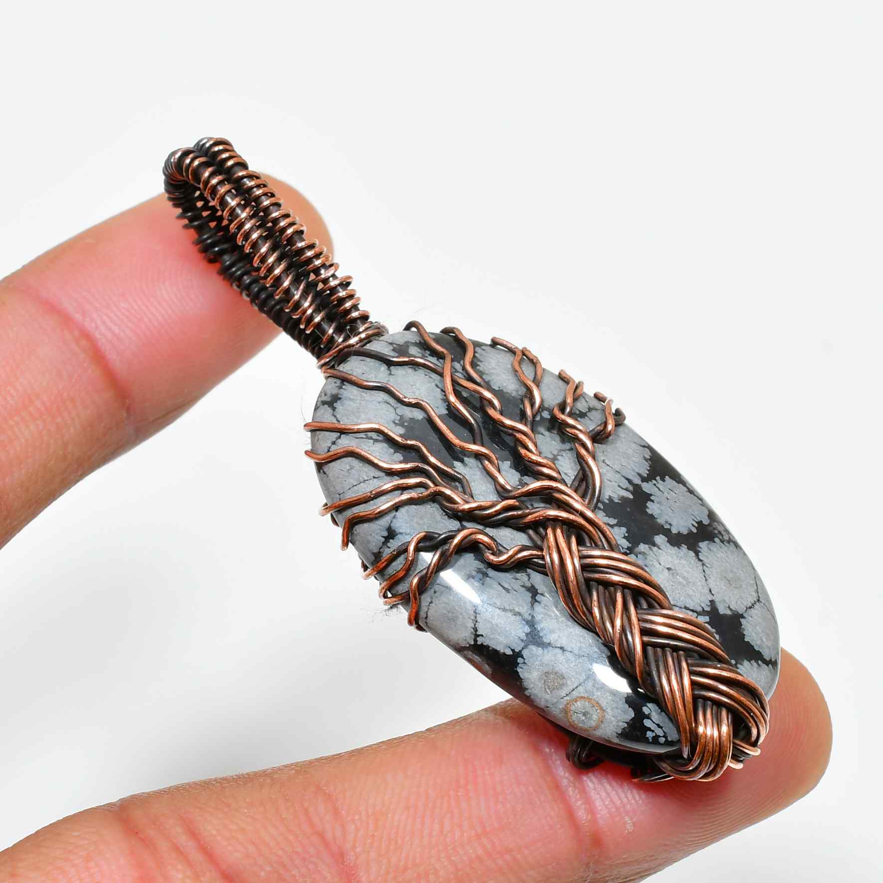 Obsidian Arbor – Copper Tree Pendant
