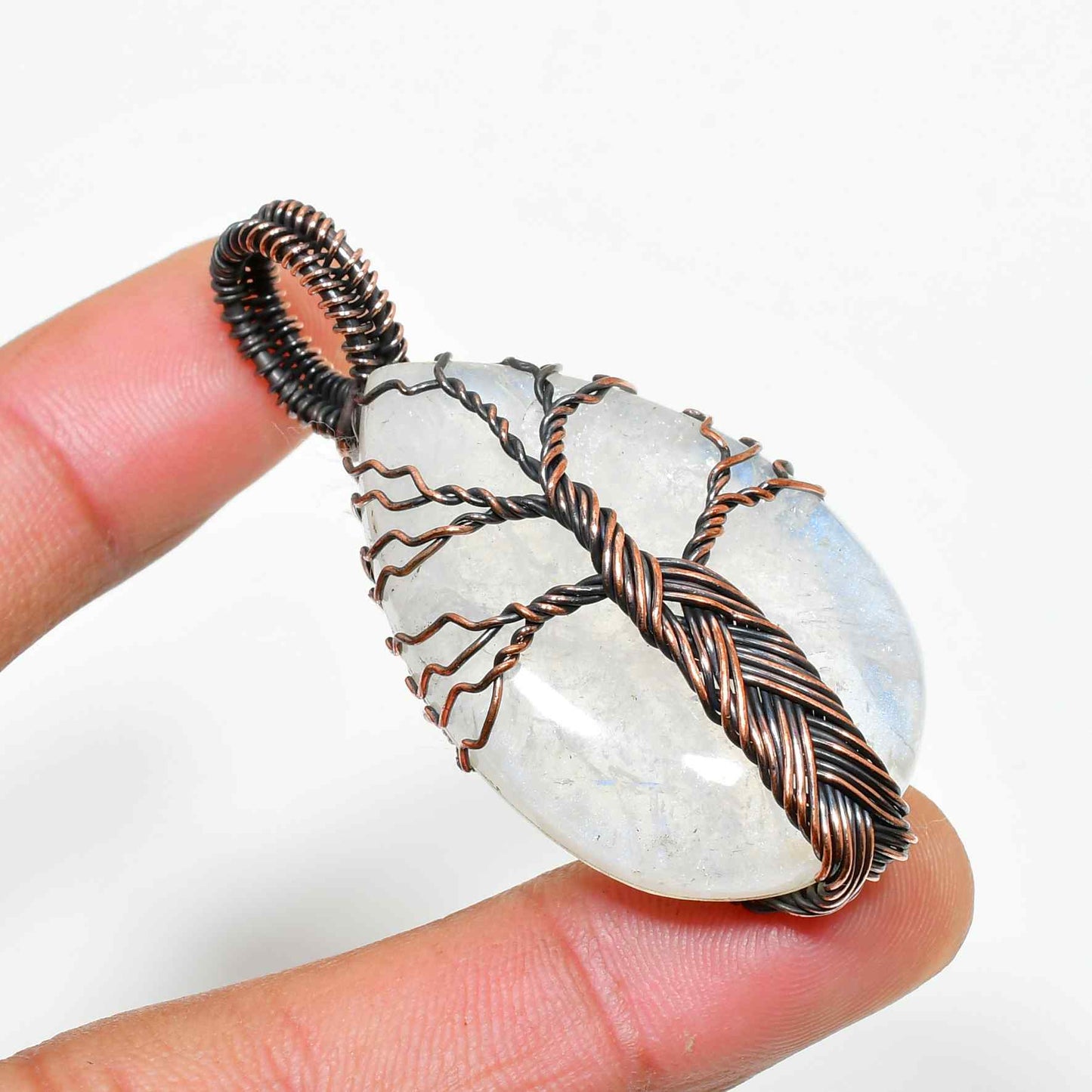 Lunar Tranquility – Copper-Wrapped Moonstone Pendant